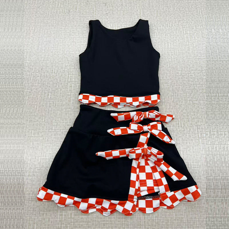 Custom Text Logo Girls' Sleeveless Top and Skirt Two-Piece Set