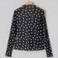 Black Polka Dot Patterned Bodycon Mock Neck Mesh Long Sleeve Top