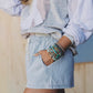 Stripe Drawstring Elastic Waist Casual Denim Shorts