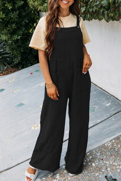 Textured Pocket Wide-leg Overalls