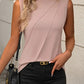 Solid Color Crew Neck Pleated Tank Top