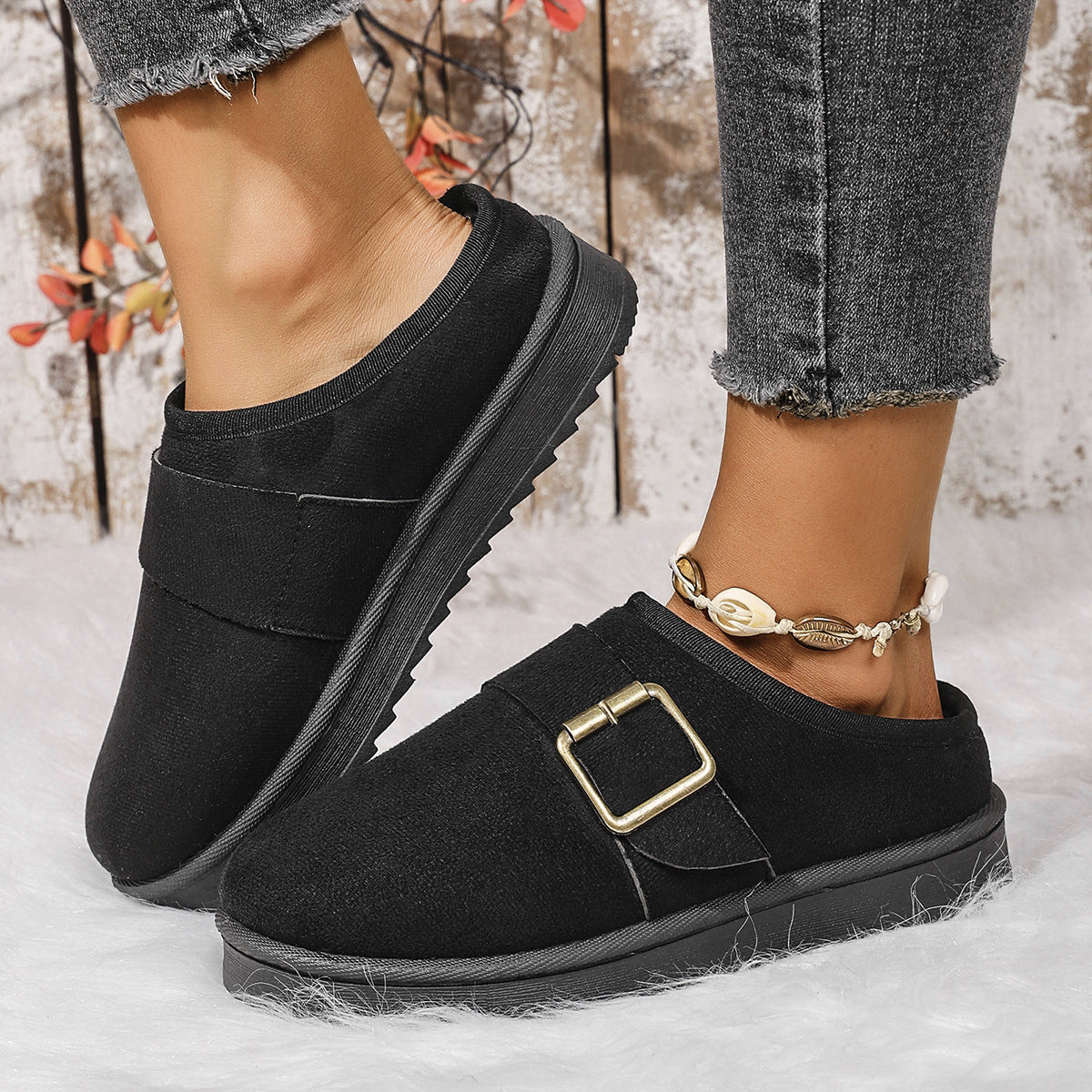 Women's Closed Toe Slip-on Snow Loafer with Fleece for Warmth
