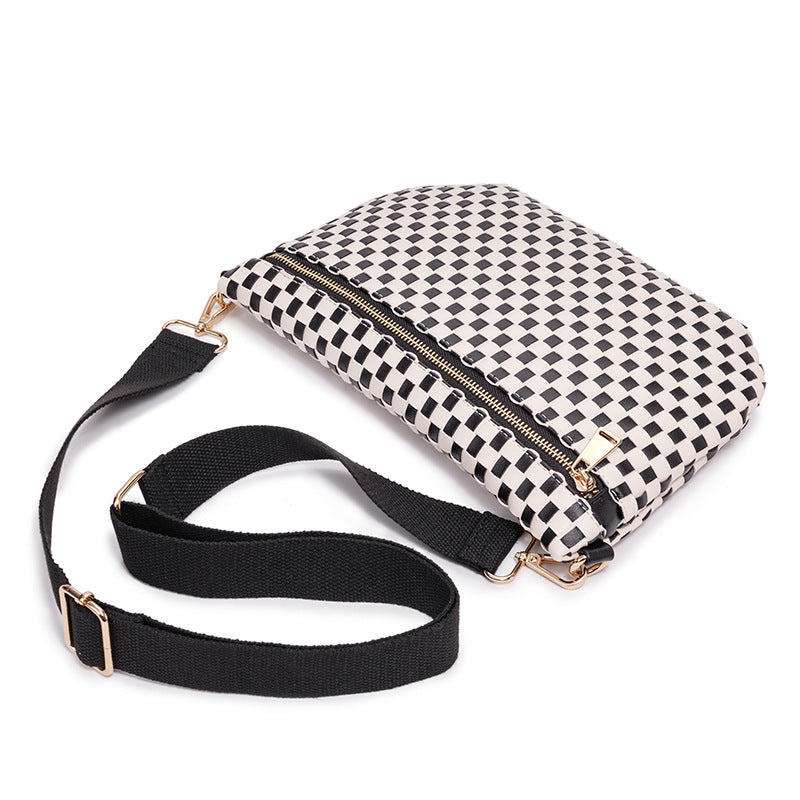 Checkered Woven Crossbody Fanny Pack