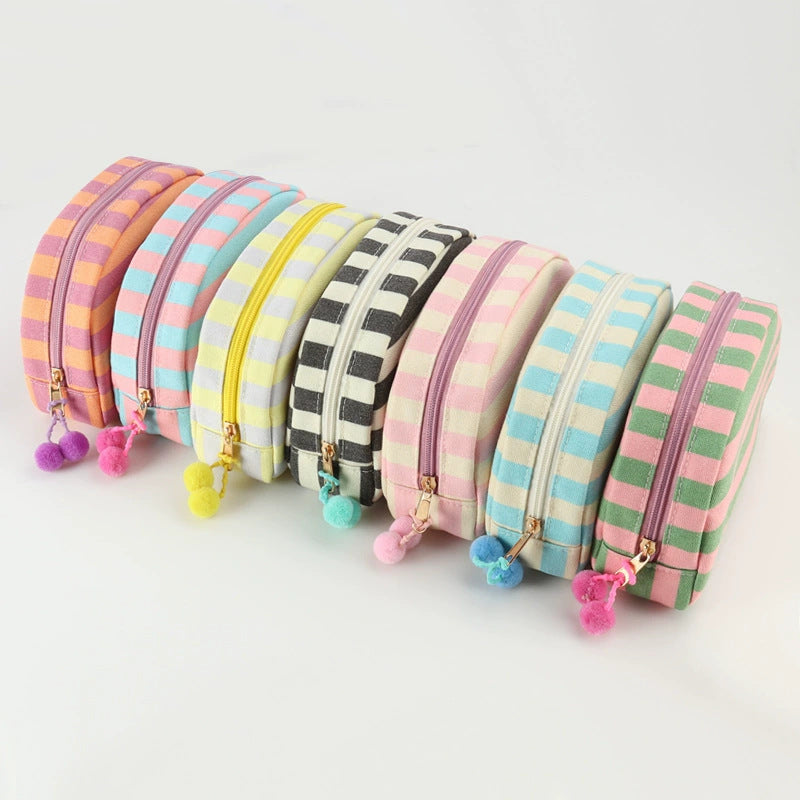 Personalized Embroidered Striped Canvas Toiletry Bag/Makeup Bag