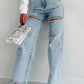 Slit-Front Wide Leg Rhinestone Jeans