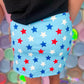 Sky Blue Patriotic Star Printed Beaded Drawstring Mini Skort
