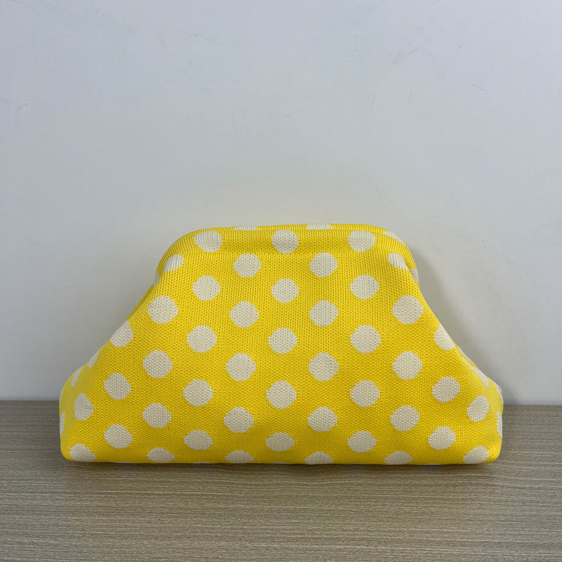 Polka Dot Knitted Kiss-Lock Clutch Bag