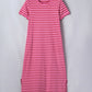 Rose Stripe Striped Short Sleeve Scalloped Trim Side Slit T-Shirt Dress
