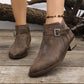 Women's Leather Block Heel Zipper Slip-on Martin Boots