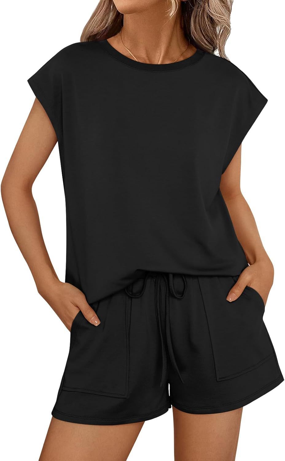 Short Sleeve Lounge Top and Shorts Set with Relaxed Fit