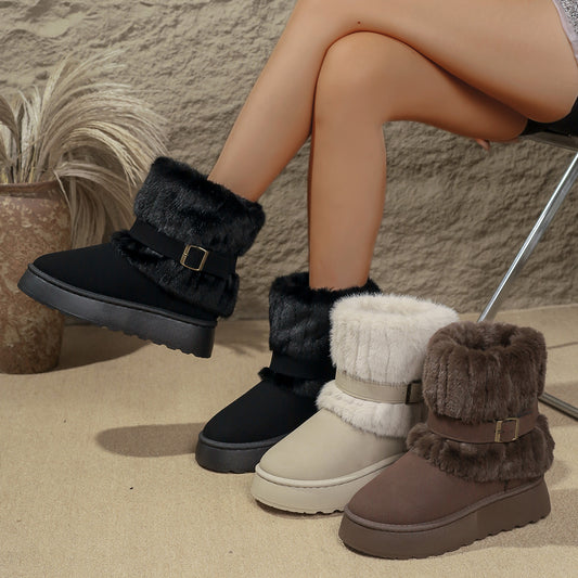 Women's belt buckle warm snow boots non-slip cotton shoes