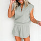 Quarter Zip Sleeveless Top Drawstring Shorts Casual 2pcs Outfit