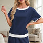 2Pcs Set Colorblock Edge Drop Shoulder T Shirt and Skirt