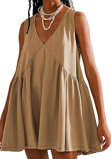 V-neck Sleeveless Pleated Pocket Dress