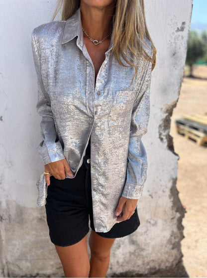 Casual Metallic Stylish Roll-Neck Shirt