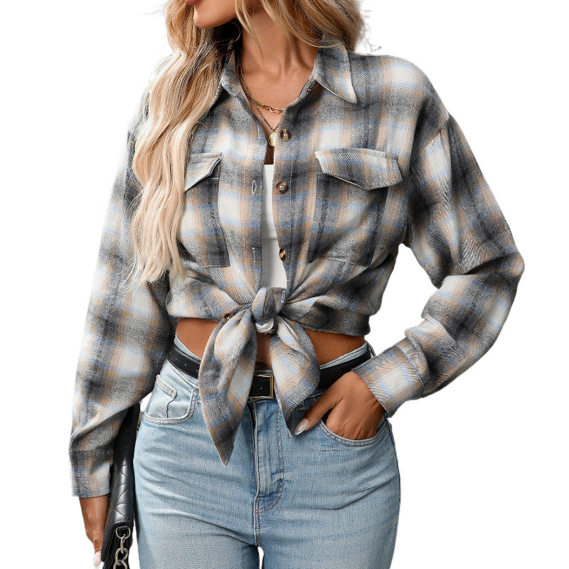 Loose Plaid Pocket Shirt for Women