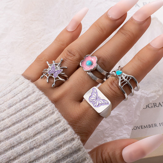 Ring Vintage Spider Web Flower Butterfly Ring
