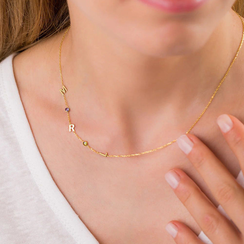 Customized December Birthstone Clavicle Necklace