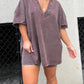 Solid Color Loose V-neck Comfy Set