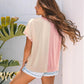 Apricot Color Block Flower Patched Loose T Shirt