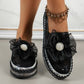 Ribbon Tie Stitch Detail Lace Flat Shoes