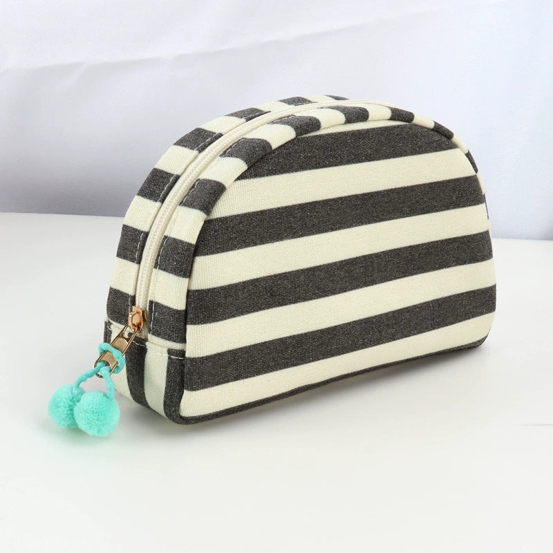 Personalized Embroidered Striped Canvas Toiletry Bag/Makeup Bag
