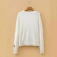 Beige Sequin Football Print Round Neck Long Sleeve Loose Fit Sweater