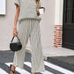 Stripe Round Neck Tee and Pant Set