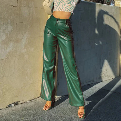 PU Leather Wide-leg Pants