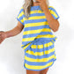 Stripe Dolman Tee Drawstring Skort Athletic 2pcs Set