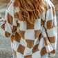 Checked Snap Button Sherpa Jacket