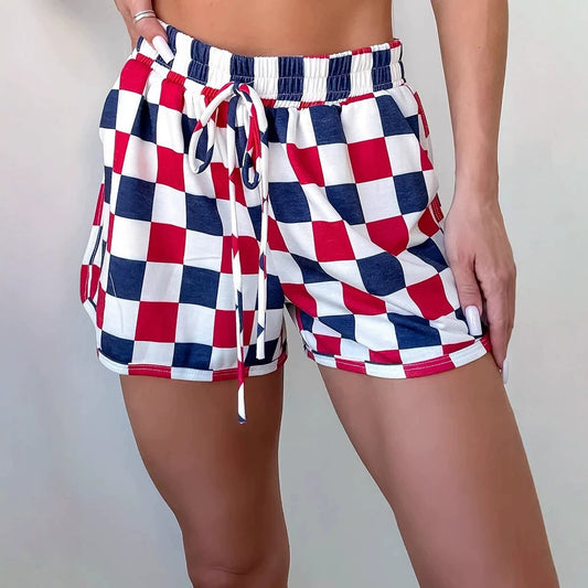Red Independence Day Checkered Shorts