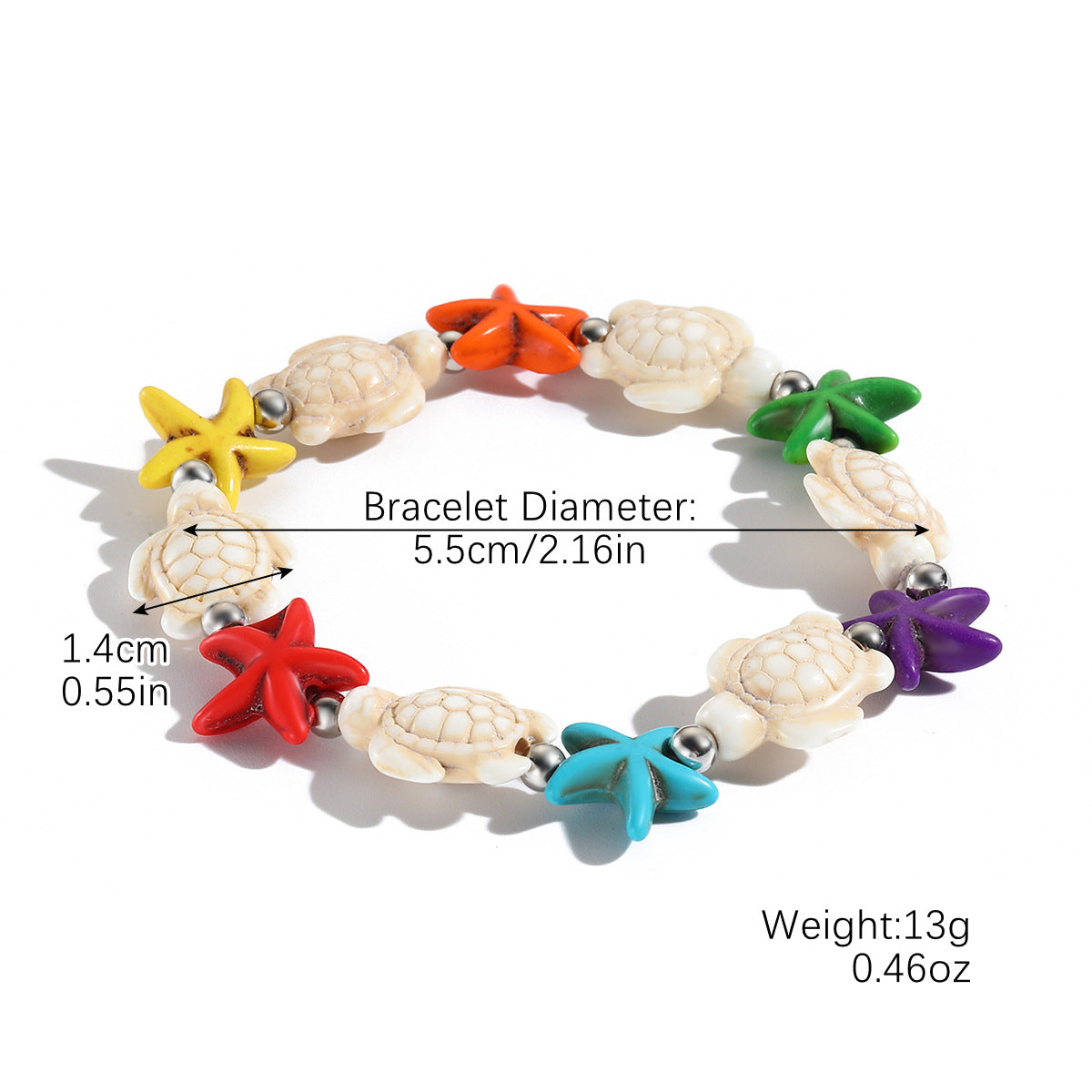 Marine Style Starfish Shell Turquoise Shell Beaded Chain Stretch Bracelets