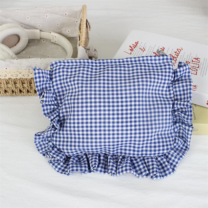 Customizable Text Floral & Plaid Zippered Makeup Bag
