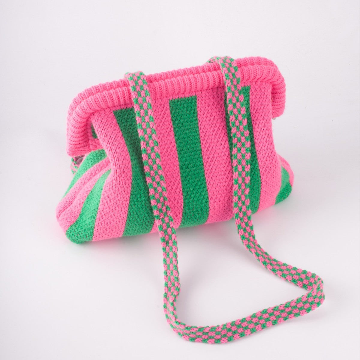 Striped Knit Cloud Frame Clutch Crossbody Bag