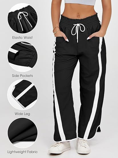 Retro Contrast Side Stripe Wide Leg Track Pants