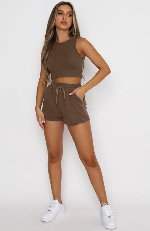 Ribbed Sleeveless Top + Shorts Set