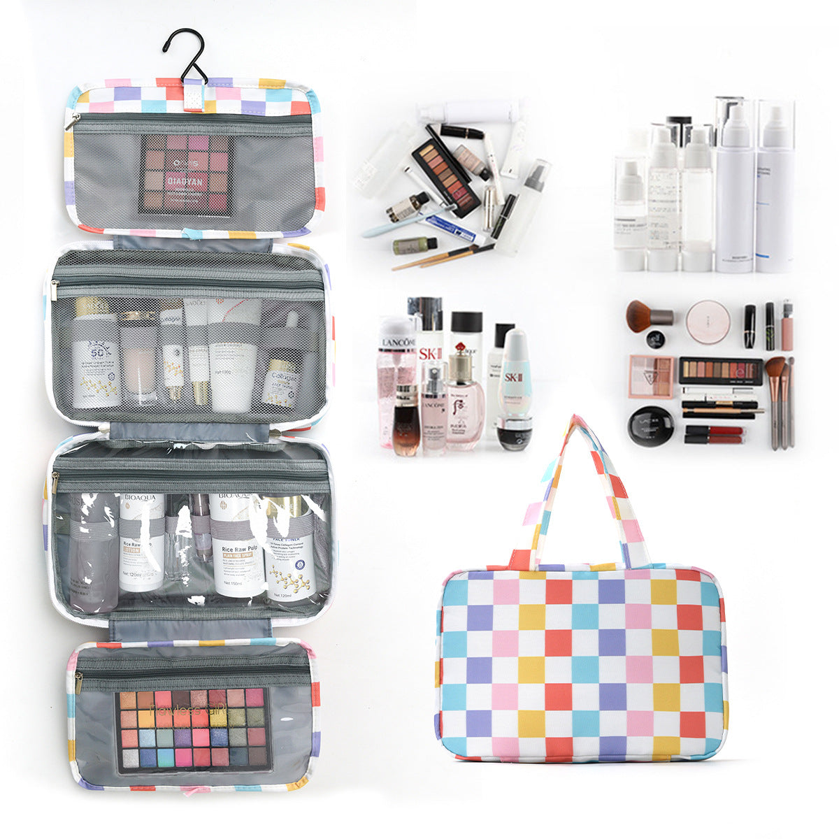 Foldable Hanging Toiletry Bag Wet & Dry Separation Cosmetic Organizer