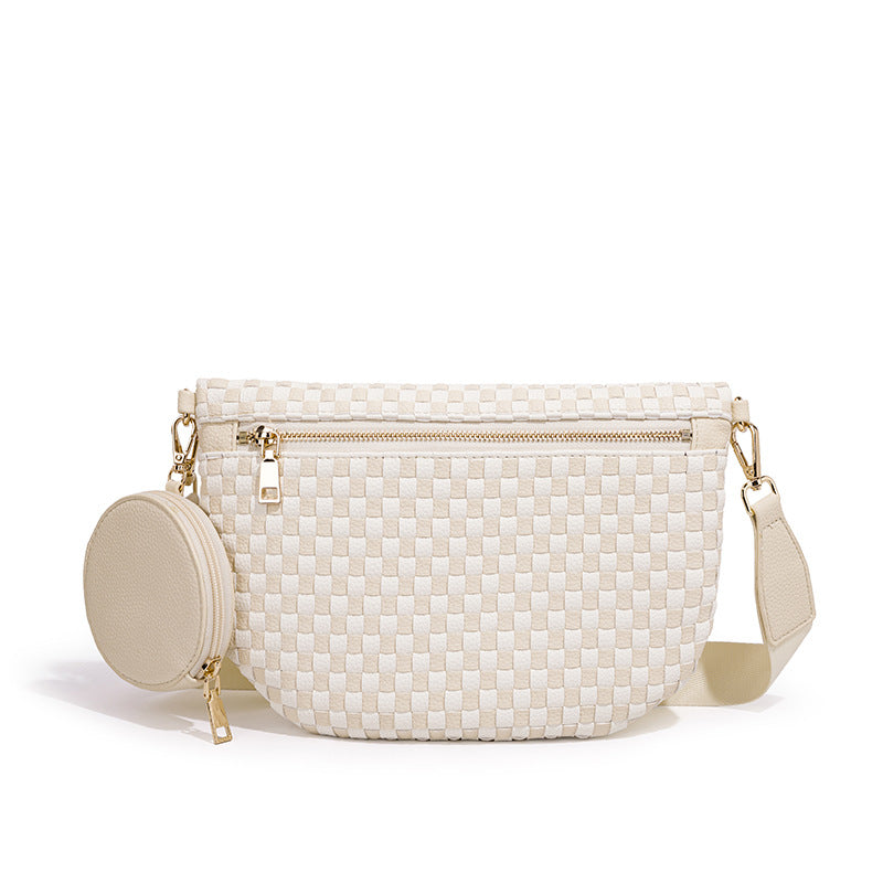 Checkered Woven Crossbody Fanny Pack with Coin Purse