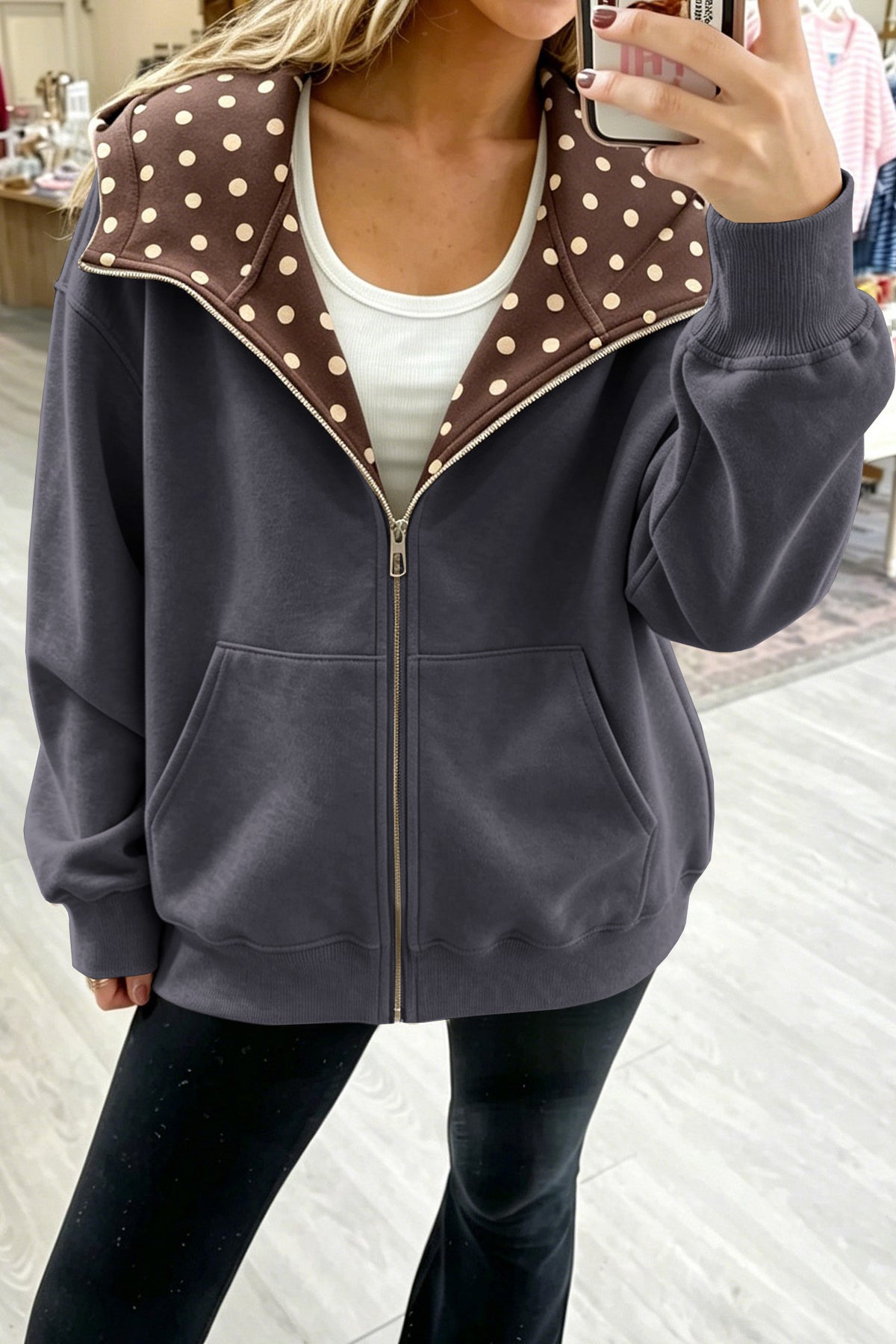 The Olivia Polka Dot Zip-Up