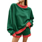 Gingham Trim Baggy Pullover 2pcs Short Set