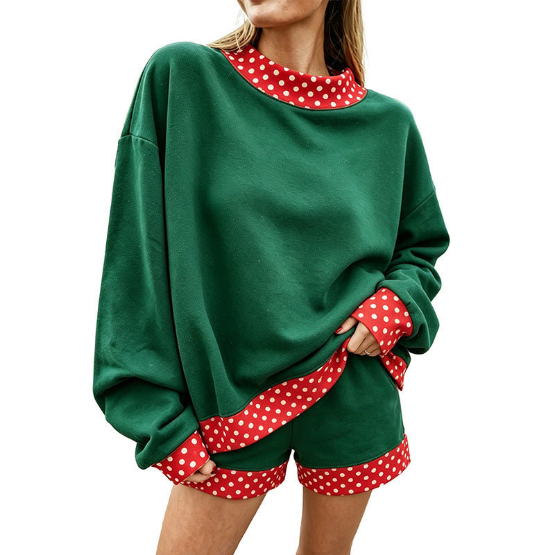 Gingham Trim Baggy Pullover 2pcs Short Set