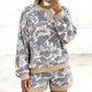 Multicolour Camouflage Patchwork Colorblock 2pcs Long Sleeve Top and Shorts Set