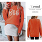 Boo Knitted Pattern Ribbed Edge Drop Shoulder Sweater