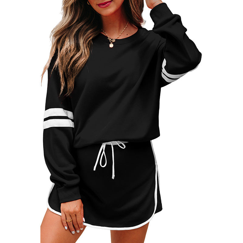 Varsity Stripe Detail Drop Shoulder Pullover Mini Skort Set