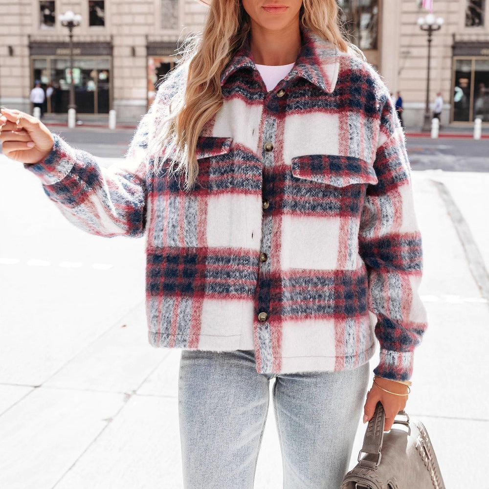 Plaid Short Woolen Thick Coat