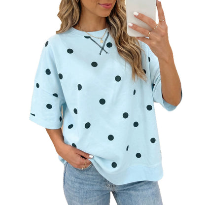 Polka Dot Print Crossed Seam Detail Oversize Tee