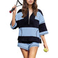 Striped Short-sleeved Oversized Shorts Two-piece Suit