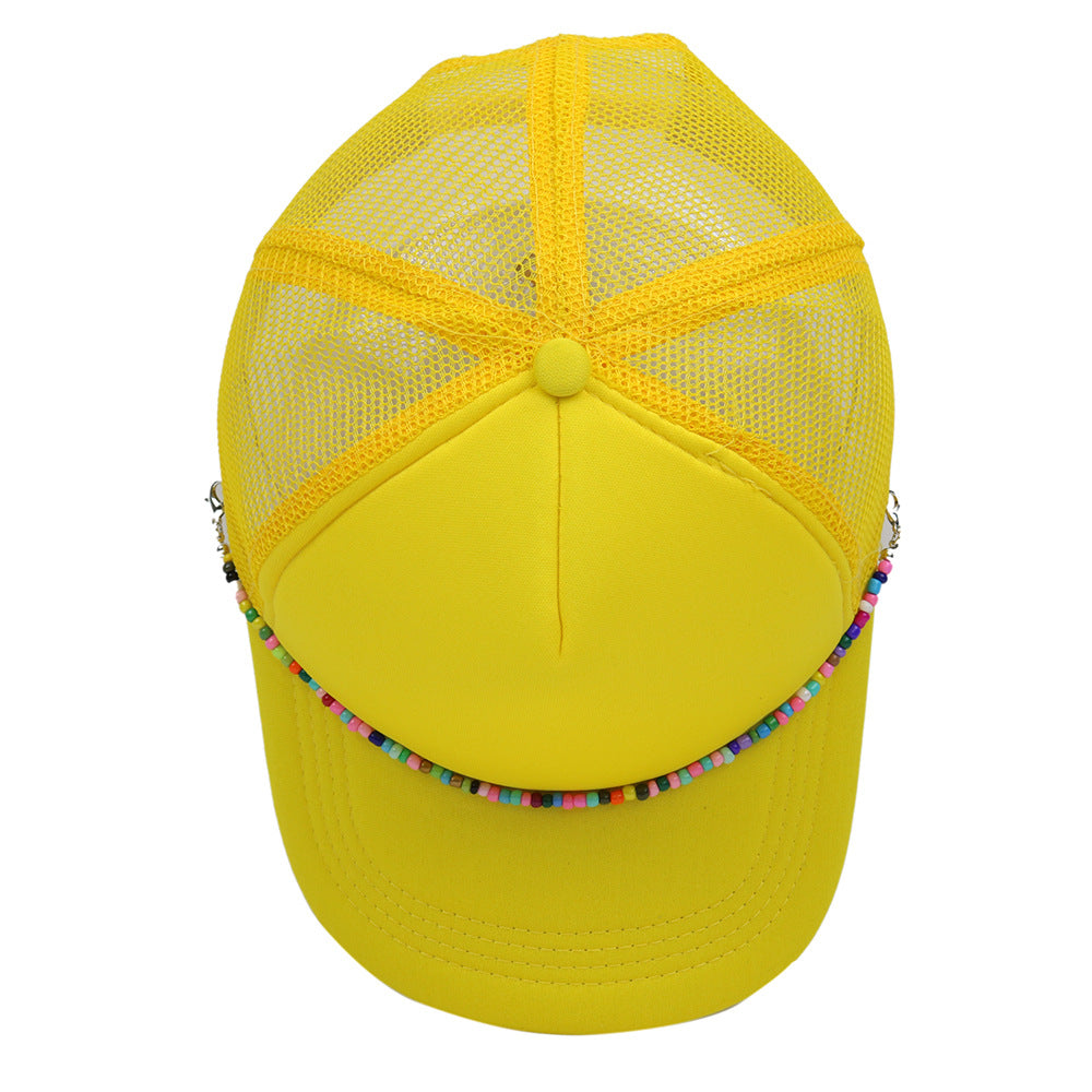 Multicolor Beaded Band Black Trucker Hat