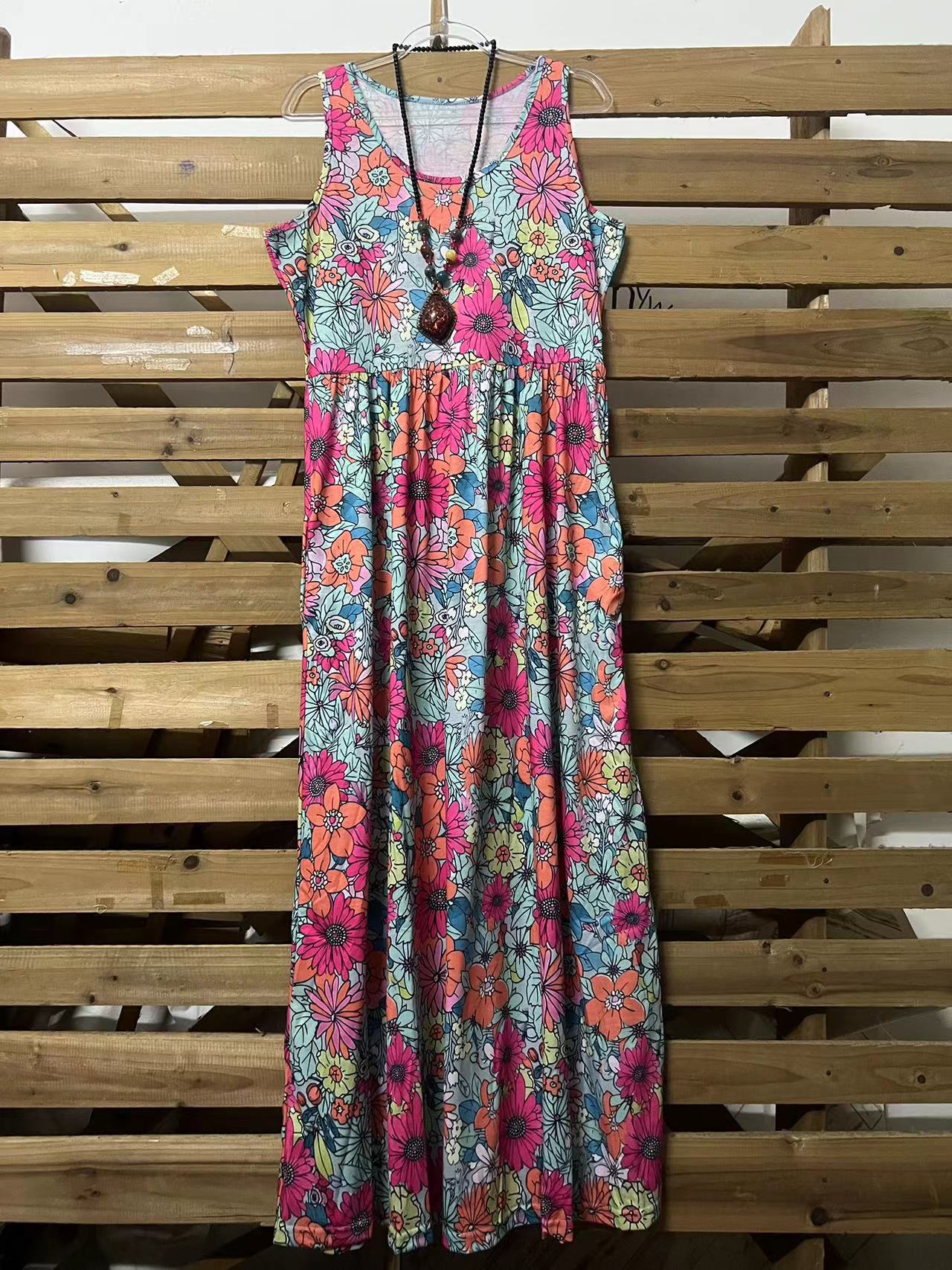 Floral Round Neck Sleeveless Maxi Dress